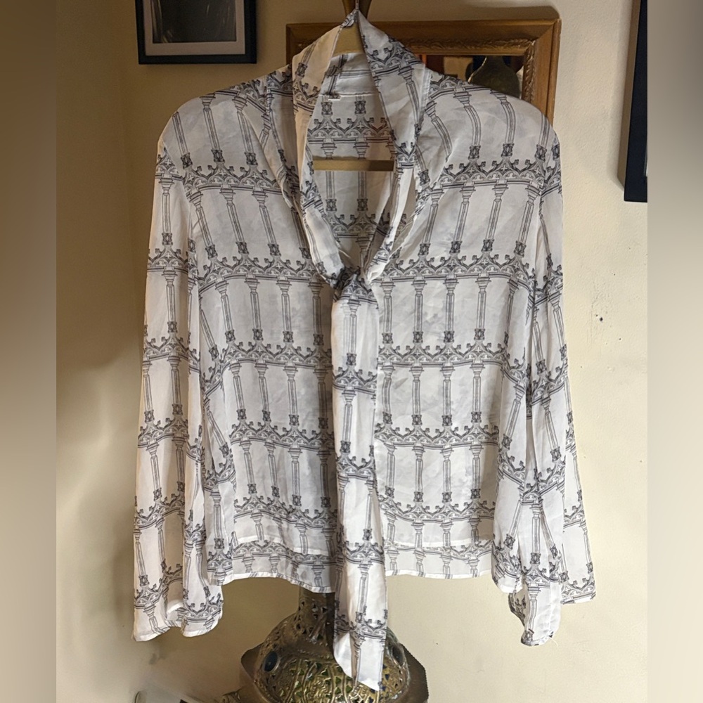 Elegant White and Black Sheer Blouse